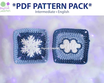 Cloud and Snowflake Granny Square Crochet PDF PATTERN Pack (English)