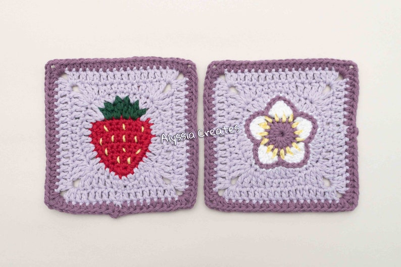 Strawberry Themed Granny Squares Crochet PDF PATTERN PACK English image 2