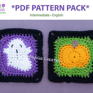 Ghost and Pumpkin Crochet Granny Square PDF PATTERN Pack (English)