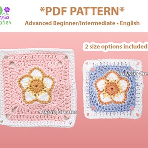 Strawberry Flower Granny Square Crochet PDF PATTERN (English)