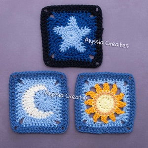 Sun, Moon and Star Granny Square Crochet PDF PATTERN Pack English image 3