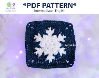 Large Snowflake Granny Square Crochet PDF PATTERN  (English)