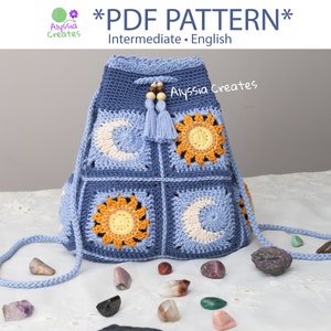 Sun and Moon Drawstring Backpack Crochet PDF PATTERN - Intermediate (English)