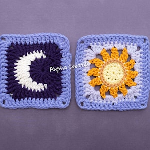 Sun and Moon Granny Square Crochet PDF PATTERN English image 5