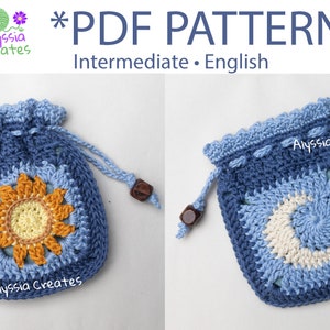 Sun and Moon Drawstring Pouch Crochet PDF PATTERN - Intermediate (English)