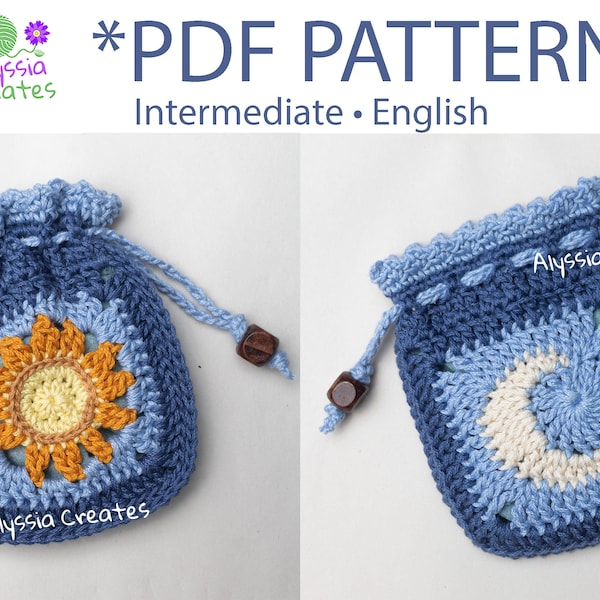 Bolso Sol y Luna con Cordón en Crochet PATRÓN PDF - Intermedio (Inglés)