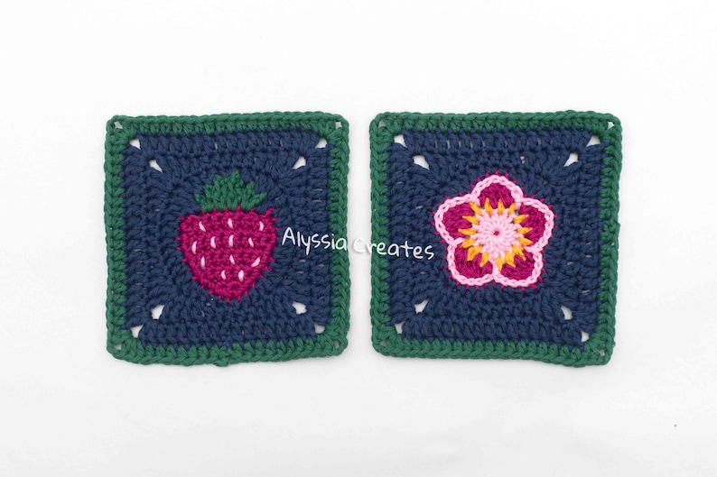Strawberry Themed Granny Squares Crochet PDF PATTERN PACK English image 5