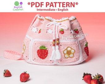 Strawberry Drawstring Crossbody Bag PDF PATTERN (English)