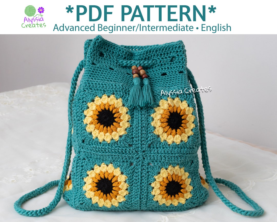 Sunflower Drawstring Backpack Crochet PDF PATTERN english