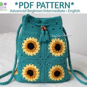Sunflower Drawstring Backpack Crochet PDF PATTERN (English)