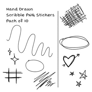 Cyfrowe, ręcznie rysowane naklejki Scribble PNG | Clip Art | Pliki PNG | Idealne do: Instagram Stories, wydruków, projektów graficznych, zaproszeń, CANVA