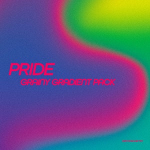 May include: A digital illustration of a grainy gradient pack with the text "PRIDE" and "GRAINY GRADIENT PACK" in pink. The background is a colorful gradient of blue, purple, pink, green, and turquoise.