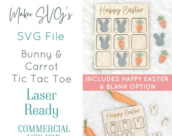 Easter Bunny & Carrot Tic Tac Toe Laser SVG File