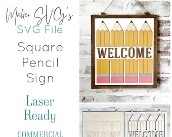 Welcome Pencil Sign SVG Laser File | Teacher Gift (Digital Download)