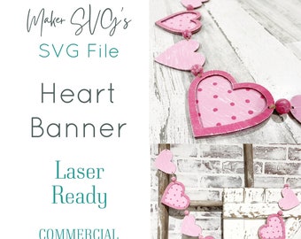 Heart Valentine Banner SVG Laser Cut File (Glowforge Ready)