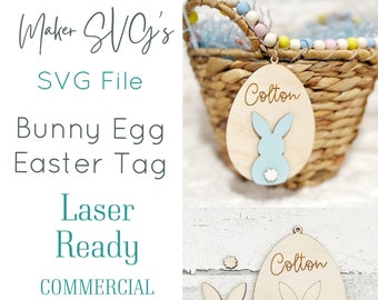 Bunny Easter Egg Tag Laser File | Laser SVG | Easter Egg Tag svg | Easter Basket Tag | Kids Easter File | Easter Tag | Laser Easter Tag SVG