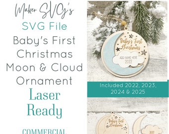 Babys erstes Weihnachtsmond Ornament SVG: Celestial Laser File