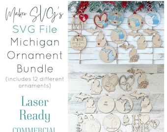 Michigan Ornament SVG Bundle: Laser Cut Files