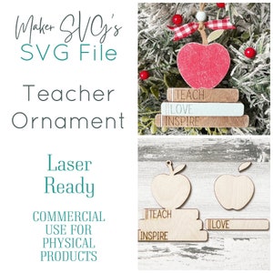 Teacher Ornament SVG | Ornament SVG |  Teacher Ornament SVG |  Laser Cut File | Ornament Laser File |  Apple Ornament | Teacher Laser File