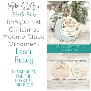 Baby&#39;s First Christmas Moon Ornament SVG | Celestial Ornament SVG | Baby Ornament | Ornament Laser File | Babys First Christmas Ornament