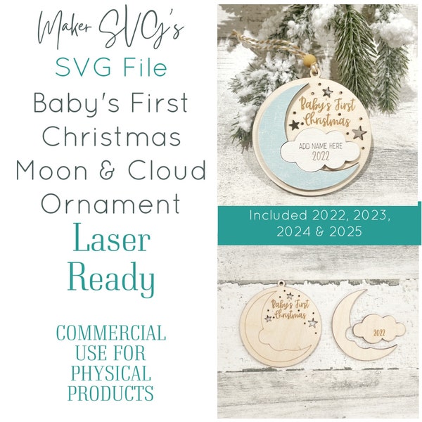 Baby's First Christmas Moon Ornament SVG | Celestial Ornament SVG | Baby Ornament | Ornament Laser File | Babys First Christmas Ornament