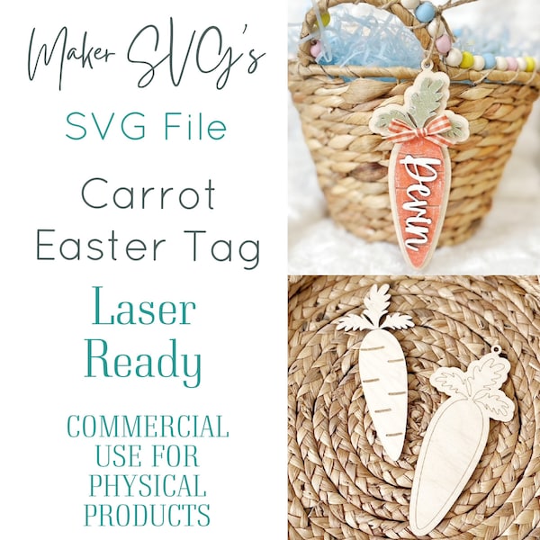 Easter Basket Tag Carrot Svg | Carrot Easter Tag | Personalized Easter Basket Tag | Carrot Glowforge SVG | Easter Basket Tag Laser Bag Tag