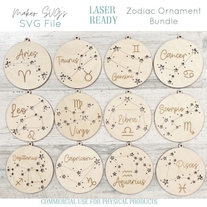 Zodiac Bundle Ornament SVG | Zodiac Ornament SVG | Zodiac Laser File | Astrology Ornament | Zodiac Christmas Ornament | Horoscope laser svg