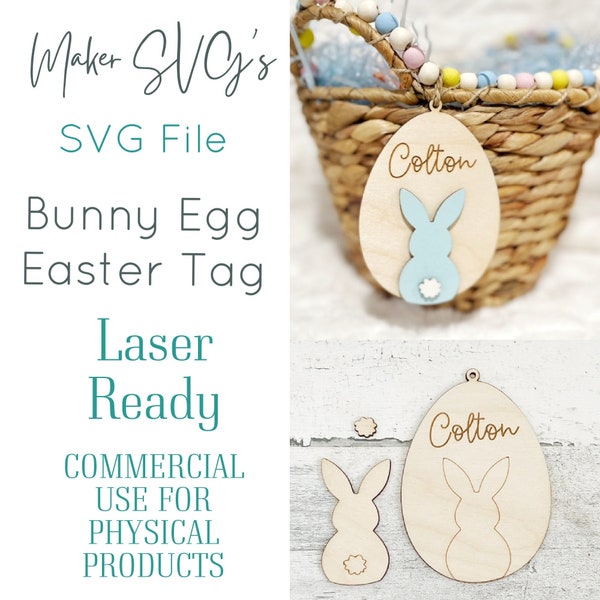 Bunny Easter Egg Tag Laser File | Laser SVG | Easter Egg Tag svg | Easter Basket Tag | Kids Easter File | Easter Tag | Laser Easter Tag SVG
