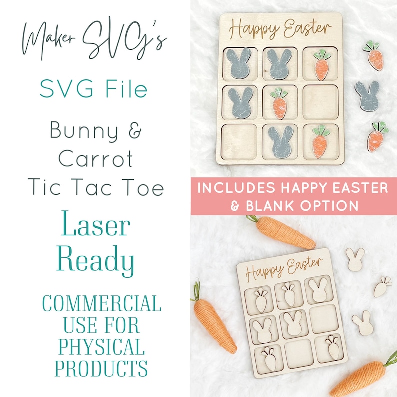 Easter Bunny & Carrot Tic Tac Toe Laser SVG File - Etsy
