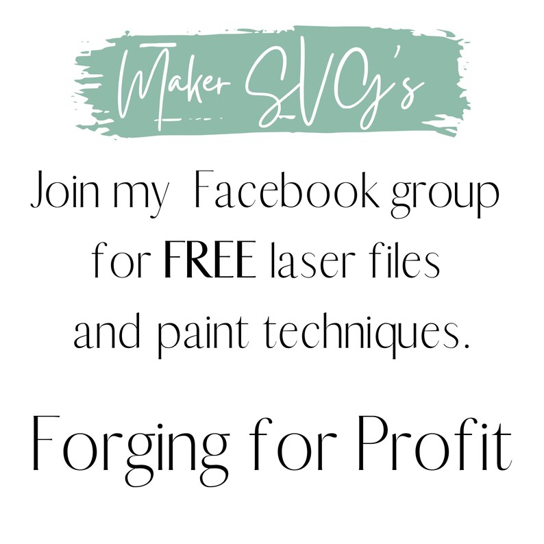 K&ouml;nnte beinhalten: Textgrafik mit gr&uuml;nem Pinselstrich-Hintergrund. Der Text lautet "Maker SVG's" in einer handschriftlichen Schriftart. Unter der Grafik steht der Text "Tritt meiner Facebook-Gruppe bei, um KOSTENLOSE Laserdateien und Maltechniken zu erhalten. Schmieden f&uuml;r den Gewinn."