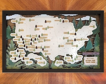 Custom US National Parks Travel Map, National Parks Marker, Personalized US Travel Map, Home Decor, Gift Travelers Hikers RG Blk 11X18
