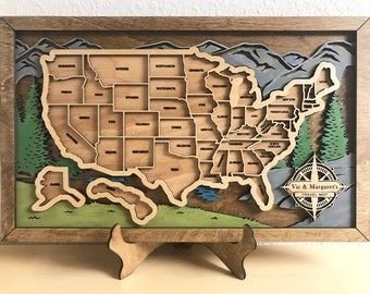 Personalized US Travel Map, US Travel Map, Travel Map Tracker, Family Road Trip Tracker, Travel Home Decor Gift for Travelers XL 17x28