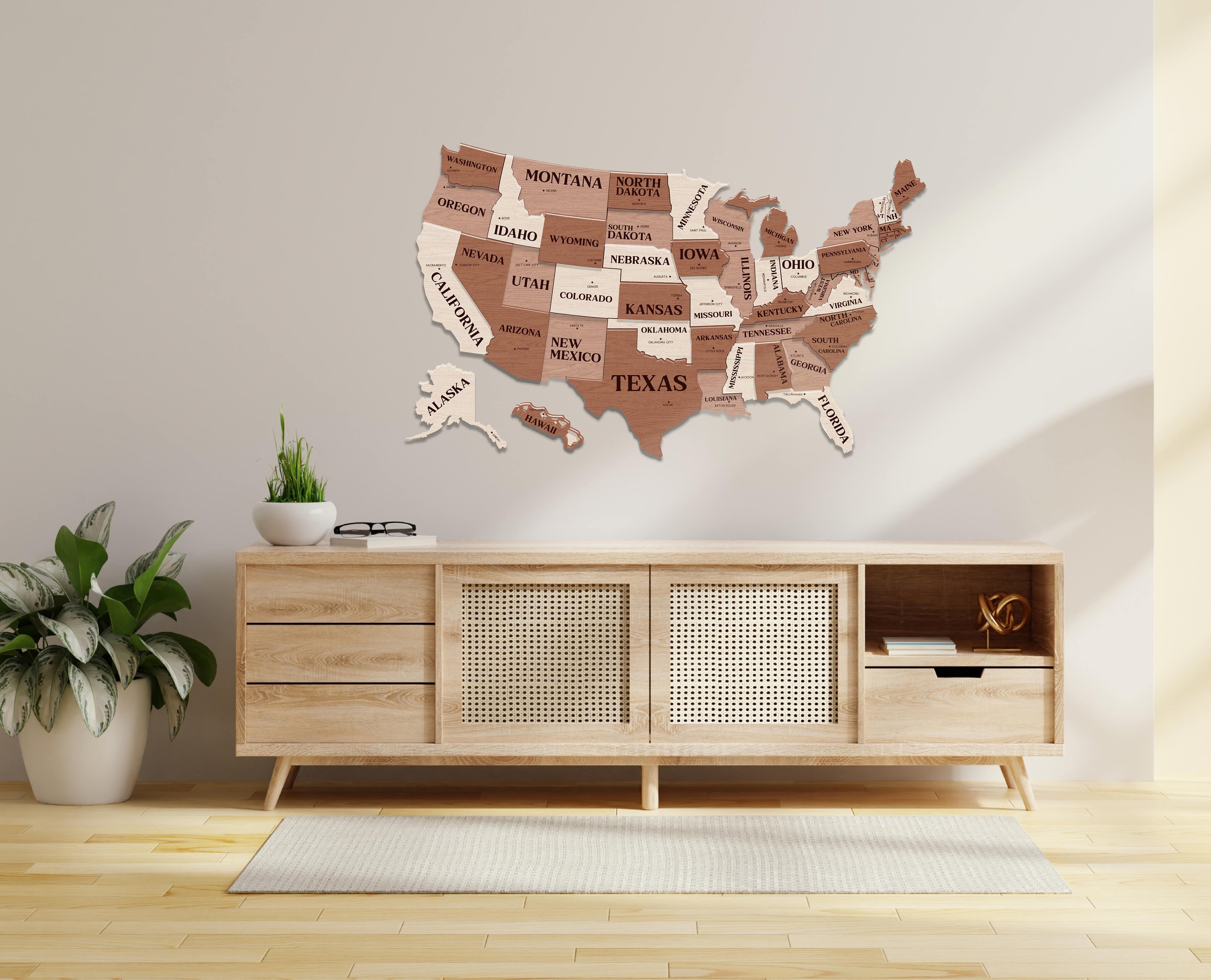 US Travel Map, Push Pin Map, Wood Map of United States, 3D US Map, Wall ...