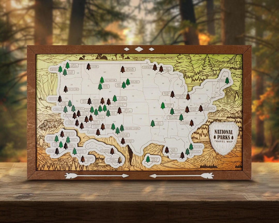 Personalized US National Parks Travel Map – Wooden National Parks Map