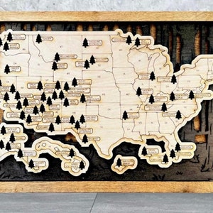 Rustic US National Parks Travel Map: Family Road Trip Tracker (11x18)