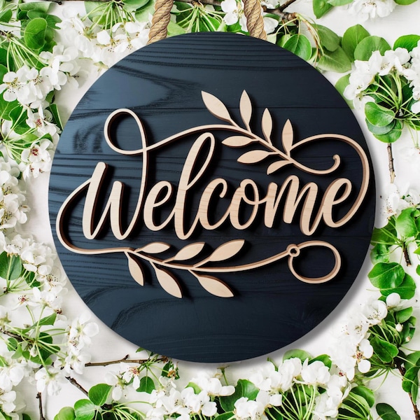 Wooden Welcome Sign Round Door Hanger Front Door Decor Farmhouse Wreath Sign Wood Wall Hanging Porch Decor Housewarming Gift Entryway Decor