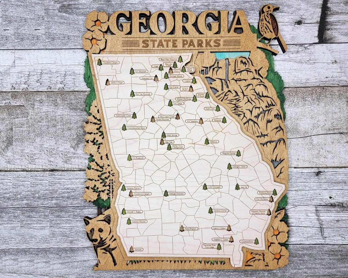 Georgia State Parks Map, State Parks Marker, Personalized Georgia State Park Travel Map, Home Decor, Gift Travelers Hikers, Bucket List