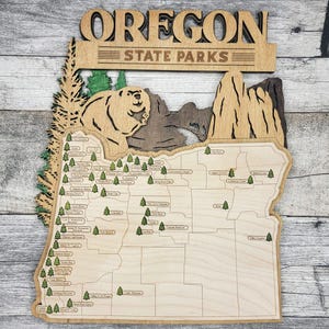 Mapa de parques estatales de Oregón, marcador de parques estatales, mapa de viaje personalizado de parques estatales de Oregón, decoración del hogar, regalo para viajeros y excursionistas, lista de deseos