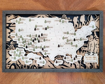 Custom US National Parks Travel Map, National Parks Marker, Personalized US Travel Map, Travel Home Decor Gift Travelers Hikers, RG 11x18