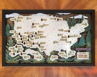 Custom US National Parks Travel Map, National Parks Marker, US Travel Map, Family Road Trip Tracker, Travel Home Decor, Gift Hikers LG 12X20