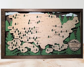 Personalized US National Parks Travel Map – Wooden National Parks Map, USA Camping Adventure Map, Family Trip Tracker, Gift for Traveler