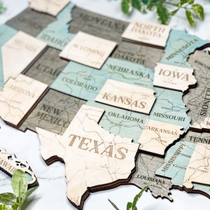 US Travel Map, Push Pin Map, Wood Map Of United States, 3D US Map, Wall Decor, Gift, USA Wooden Wall Map