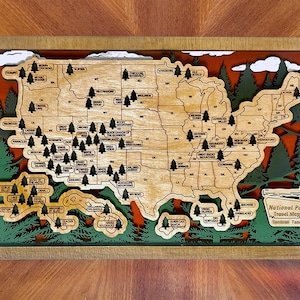 US National Parks Travel Map, National Parks Marker, Personalized US Travel Map, Travel Home Decor, Gift Travelers Hikers , 2ToneRG - 11X18