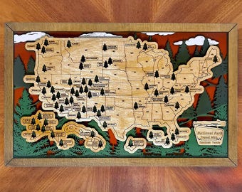 US National Parks Travel Map, National Parks Marker, Personalized US Travel Map, Travel Home Decor, Gift Travelers Hikers , 2ToneRG - 11X18
