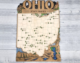 Ohio State Parks Map, State Parks Marker, Personalized Ohio State Park Travel Map, Home Decor, Gift Travelers Hikers, Bucket List