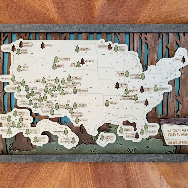 Custom US National Parks Travel Map, National Parks Marker, Personalized US Travel Map, Travel Home Decor Gift Travelers Hikers, RG 11X18