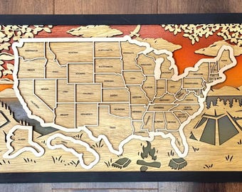 Personalized US Travel Map, US Travel Map, Travel Map Tracker, Family Road Trip Tracker, Travel Home Decor Gift for Campers, RG 11x18