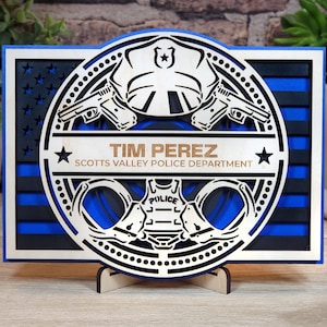 Personalized Police Officer Sign | Customizable Wooden Law Enforcement Gift | Deputy Thin Blue Line Retirement | Personalized Police Badge