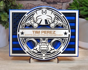 Personalized Police Officer Sign | Customizable Wooden Law Enforcement Gift | Deputy Thin Blue Line Retirement | Personalized Police Badge