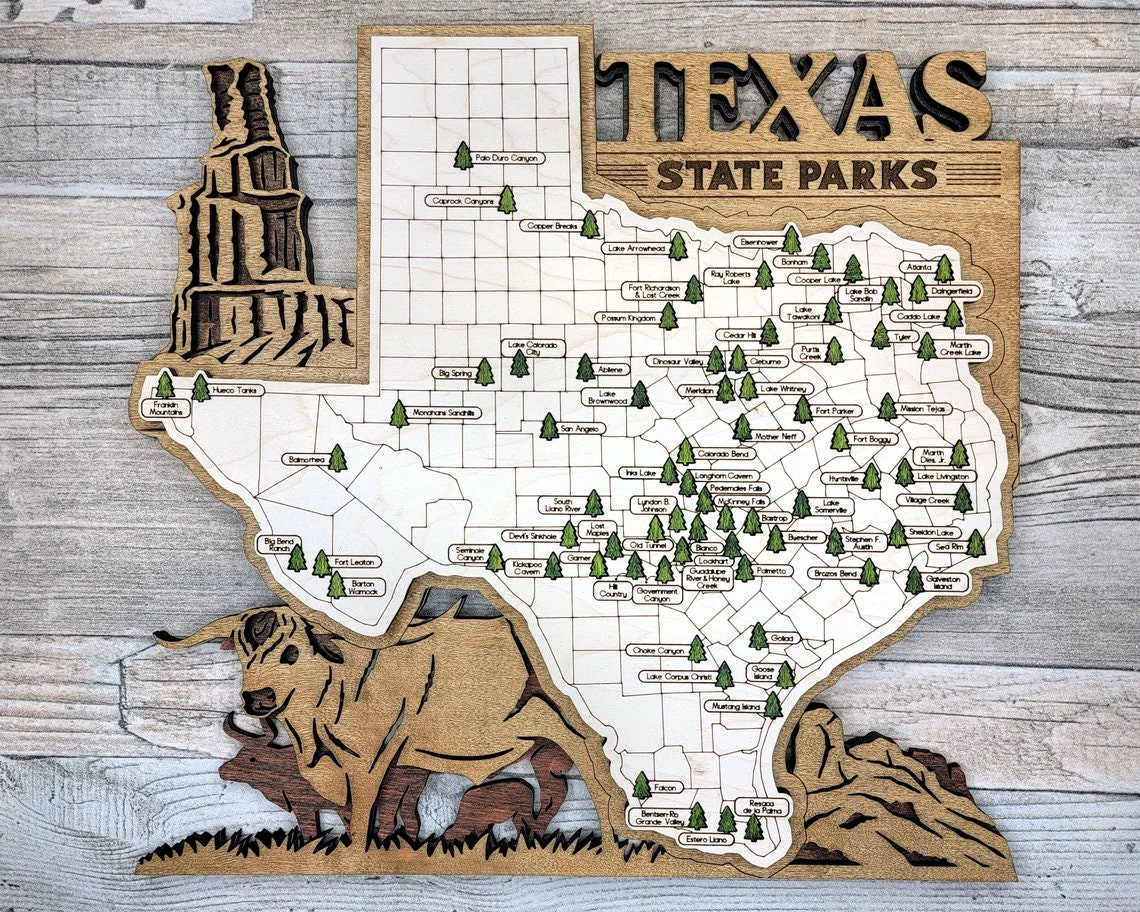 Texas State Parks Map, State Parks Marker, Personalized Texas State Park Travel Map, Home Decor, Gift Travelers Hikers, Bucket List